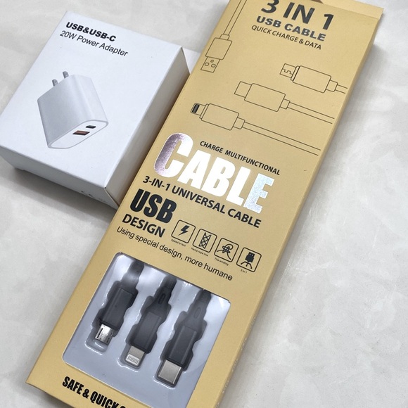 BUNDLE 1pc 3-In-1 Charging Cable Compatible & 20W USB & USB-C Power Adapter, NEW - Picture 5 of 8